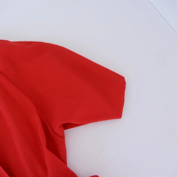 Vintage Petites by Demaro Red Wrap Style with Belt  Midi Short Sleeve Dress - Picture 11 of 13